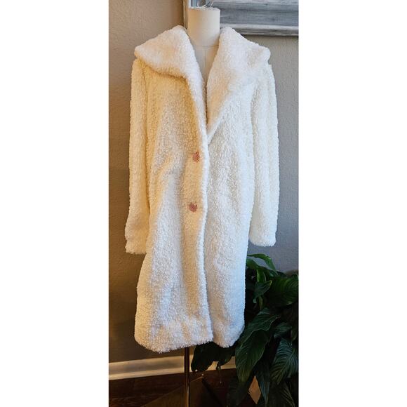 Scoop Cozy White Teddy Bear Coat‎ Shawl Collar Women Size L Fuzzy Furry - Picture 2 of 8